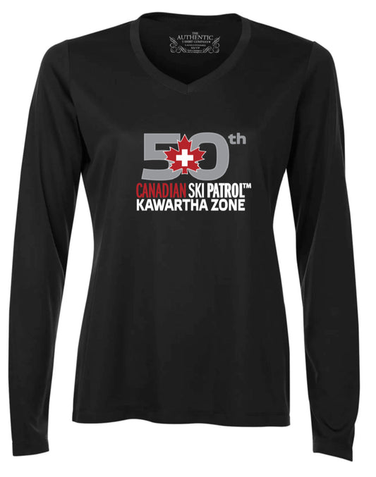 T-shirt à manches longues et col en V pour femme Ski 50th